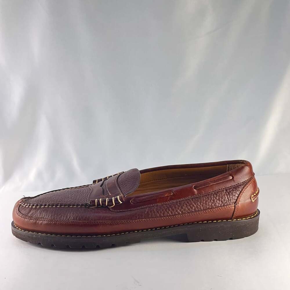 L.L. Bean Mens Leather Penny Loafers Size 14 E Wide Brown Handcrafted Vintage
